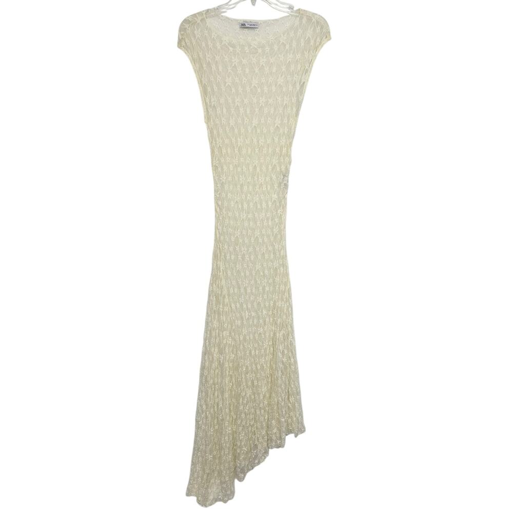 Zara Long Asymmetric Lace Dress Ivory 4813/303 Size S - Picture 6 of 12